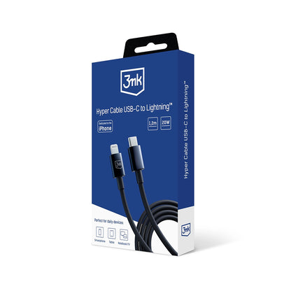 USB-C to Lightning Data and Charging Cable 3MK Hyper, 20W, 1.2m, Black