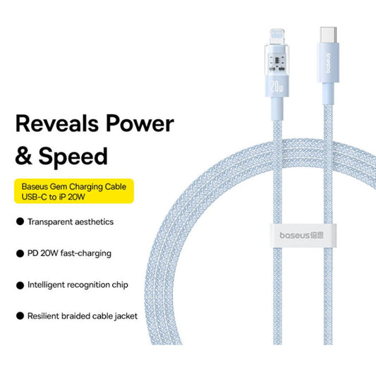 USB-C to Lightning Baseus Gem Data and Charging Cable, 20W, 1m, Blue P10373001311-00