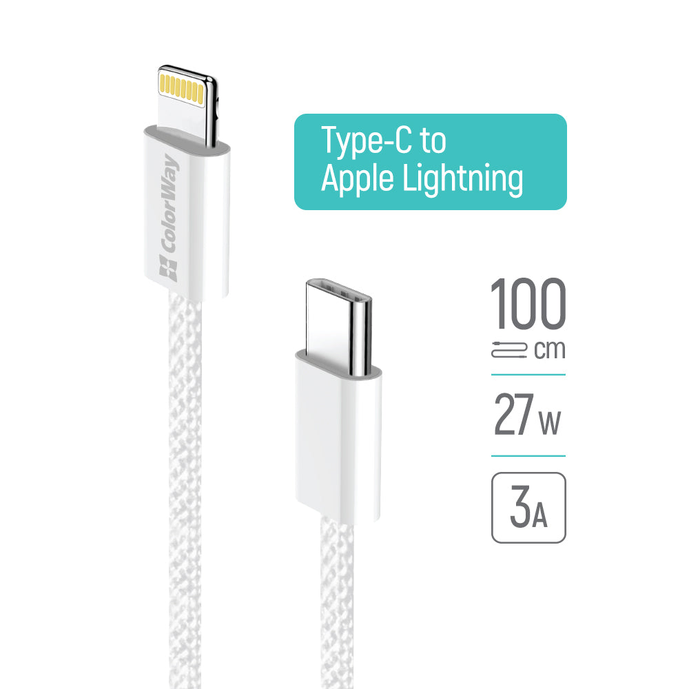 USB-C to Lightning Data and Charging Cable ColorWay CW-CBPDCL061, 27W, 1m, Gray