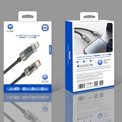 USB-C Data and Charging Cable - USB-C Lito LD09CC Display, 100W, 1.2m, Black