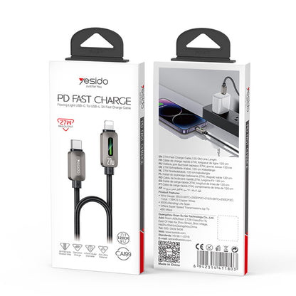 USB-C to Lightning Data and Charging Cable Yesido CA199, 27W, 1.2m, Black