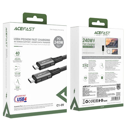 USB-C Data and Charging Cable - USB-C Acefast C1-09, 240W, 1m, Gray