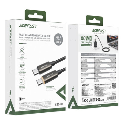 USB-C Data and Charging Cable - USB-C Acefast C23-03, 60W, 1.2m, Black