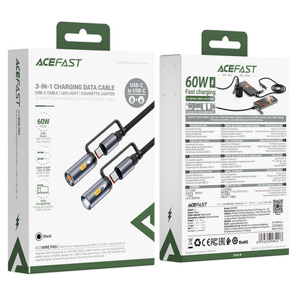 USB-C Data and Charging Cable / Flashlight - USB-C / Acefast J4 Electric Lighter, 60W, 1.2m, Black