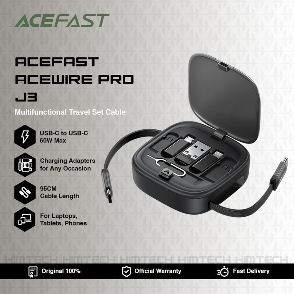 USB-C to USB-C Acefast Travel J3 Data and Charging Cable, 60W, 0.95m, Black