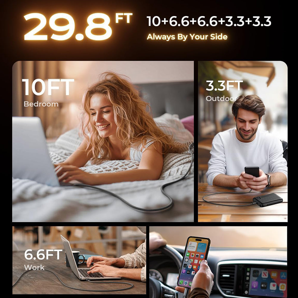 USB-C Data and Charging Cable - USB-C Lisen, 60W, Set of 5 pieces (2 x 1m, 2 x 2m, 1 x 3m), Black YL0123070010