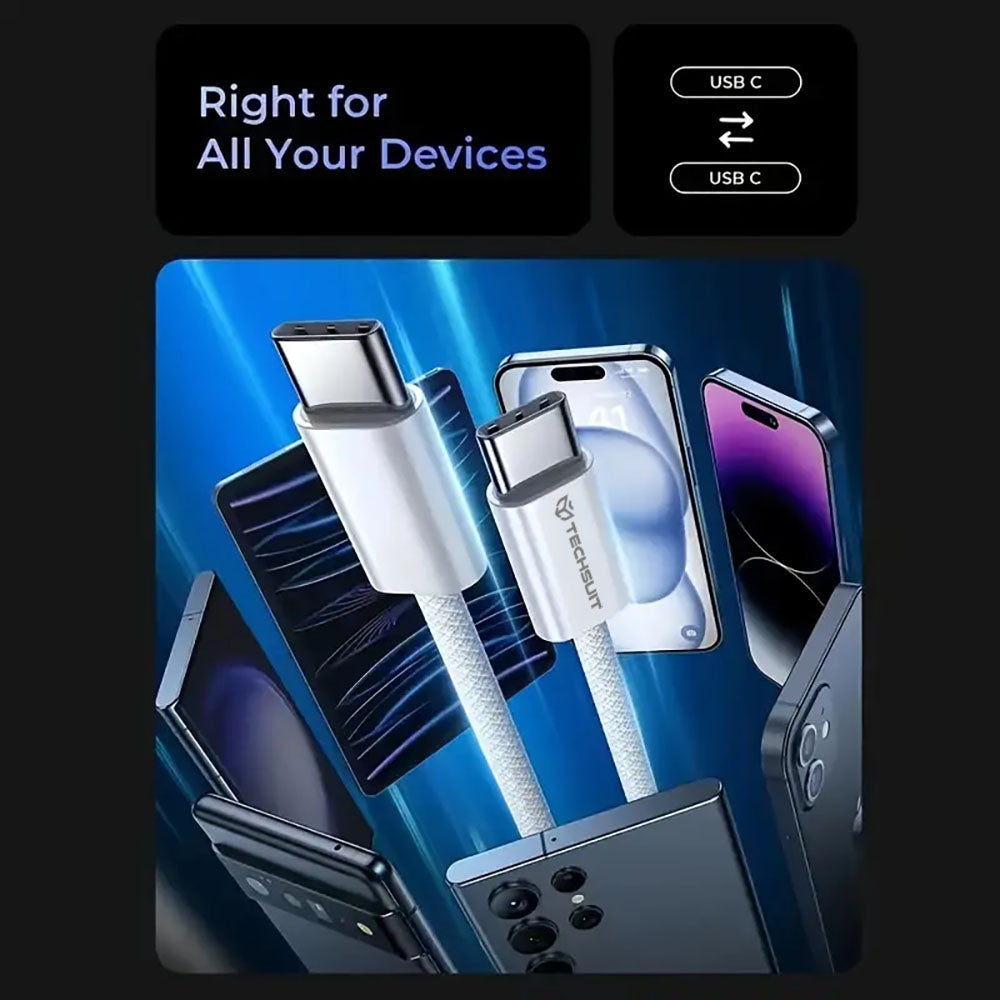 USB-C Data and Charging Cable - USB-C Techsuit PCB114D, 60W, 1m, Purple