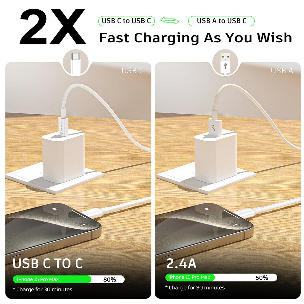 USB-C Data and Charging Cable - USB-C Techsuit PCB130, 60W, 1m, White