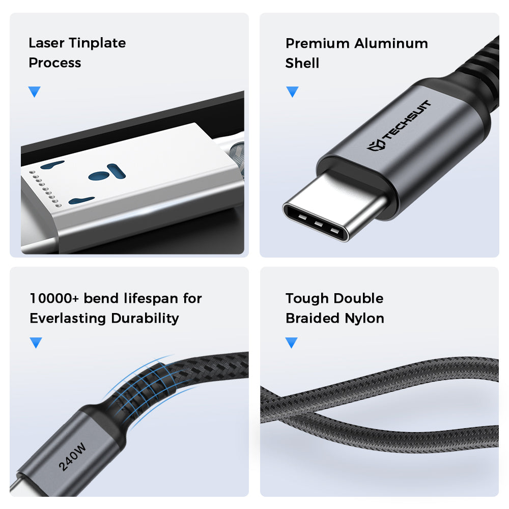USB-C Data and Charging Cable - USB-C Techsuit TitanSync Pro CX2, 240W, 1m, Gray