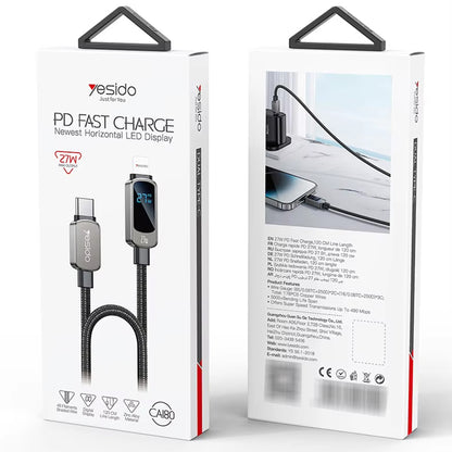 USB-C to USB-C Data and Charging Cable Yesido CA180 Display, 27W, 1.2m, Black