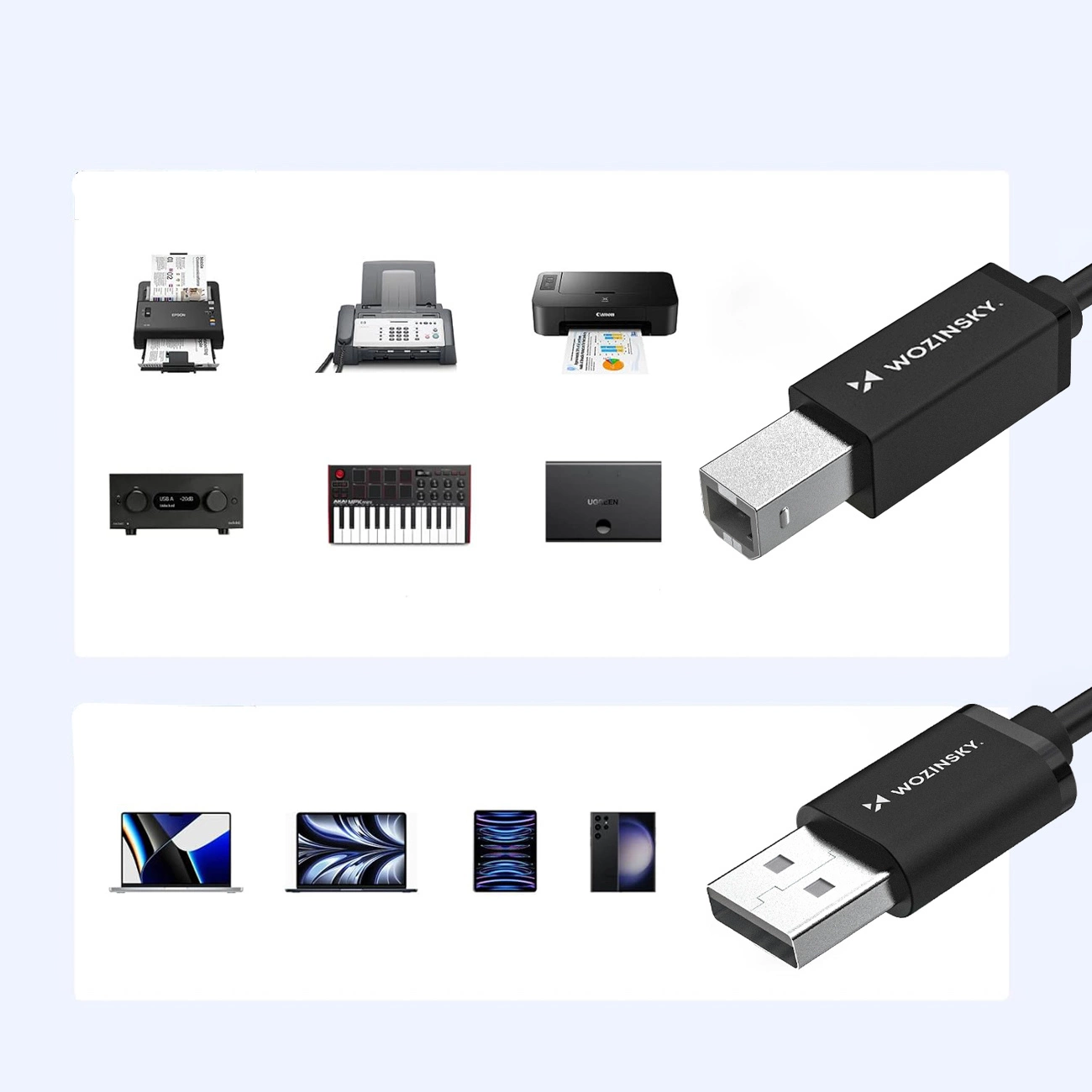 WZK WKDDY3S Printer Cable, USB-A - USB-B, 2m, Black