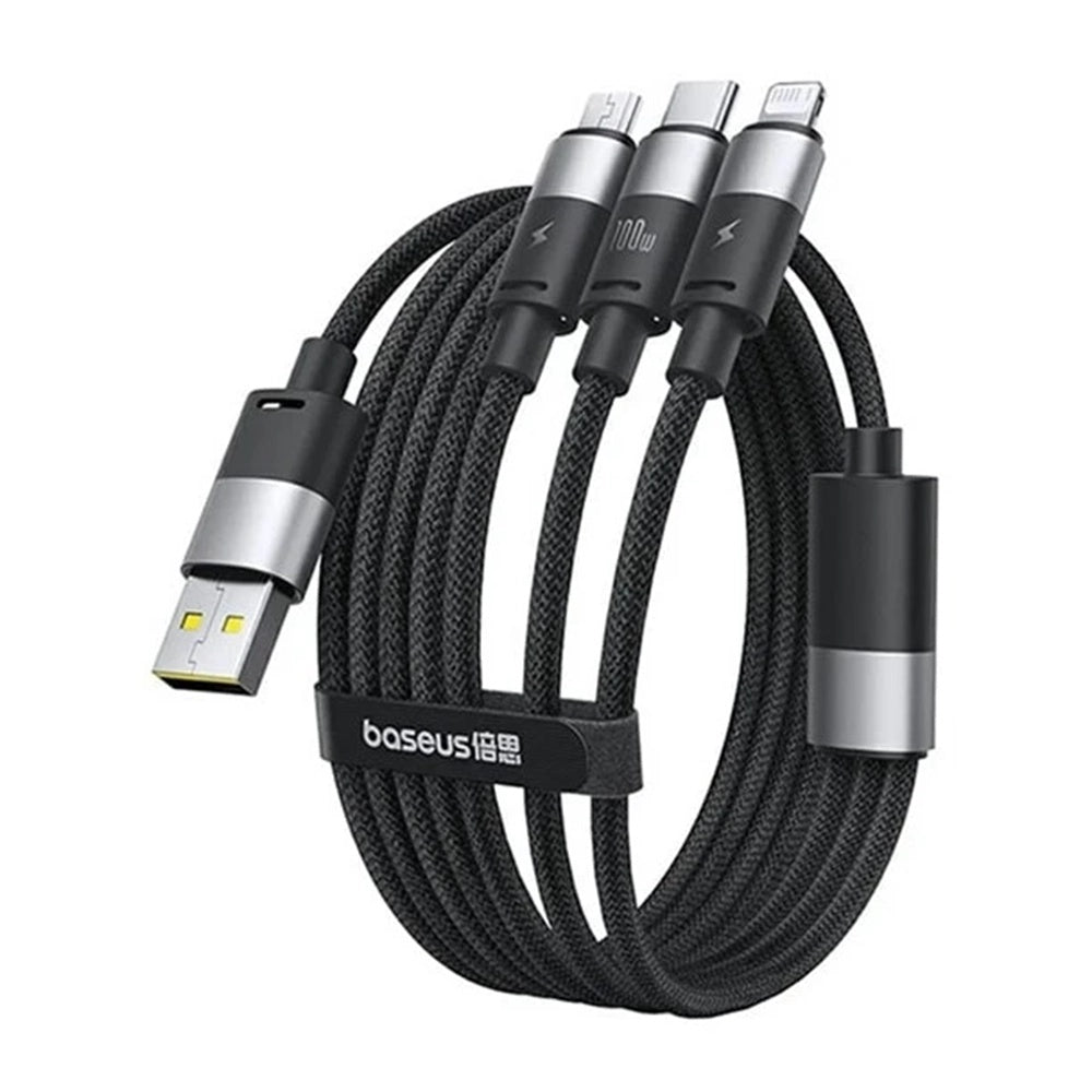 USB-A Charging Cable - Lightning / microUSB / USB-C Baseus StarSpeed 3in1, 100W, 1.5m, Black P10319900111-01