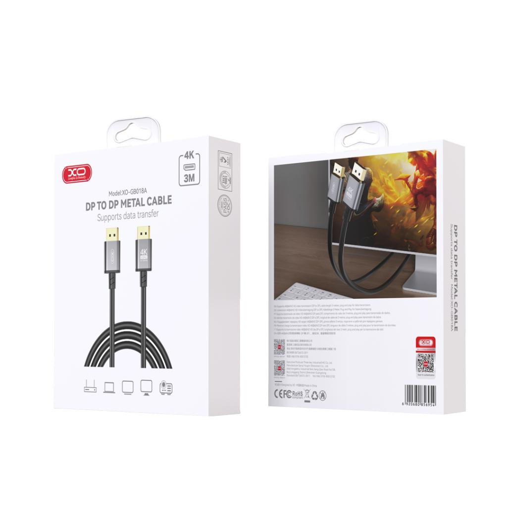 XO Design GB018A Video Cable, DisplayPort - DisplayPort, 4K, 3m, Black
