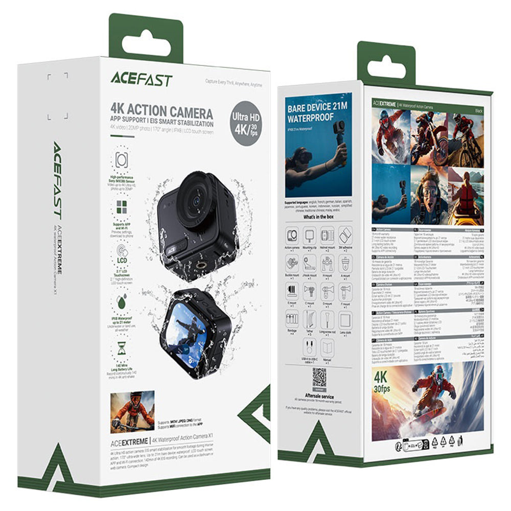 Acefast X1 Sport Camera, 4K, Wi-Fi, Black