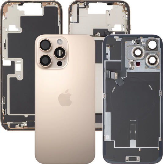 Apple iPhone 16 Pro Max Battery Cover, With Middle Frame, Full Parts, Gold (Desert Titanium), Swap
