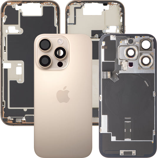 Apple iPhone 16 Pro Battery Cover, With Middle Frame, Full Parts, Gold (Desert Titanium), Swap