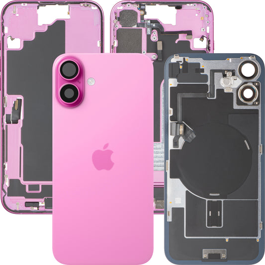 Apple iPhone 16 Plus Battery Cover, With Middle Case, Full Parts, Pink, Premium Swap