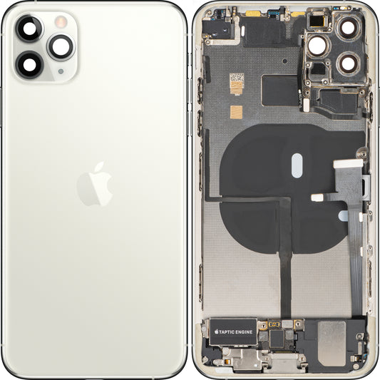 Apple iPhone 11 Pro Max Battery Cover, With Middle Case, Full Parts, Silver (Matte Silver), Premium Swap