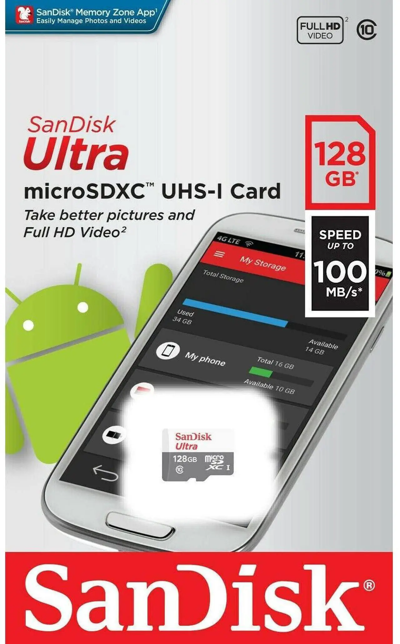 SanDisk Ultra microSDXC Memory Card, 128Gb, Class 10 SDSQUNR-128G-GN3MN