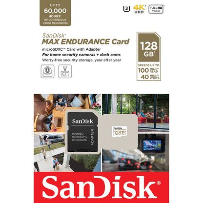 SanDisk MAX Endurance microSDXC Memory Card, 128Gb, Class 10 / UHS-1 U3, With Adapter SDSQQVR-128G-GN6IA