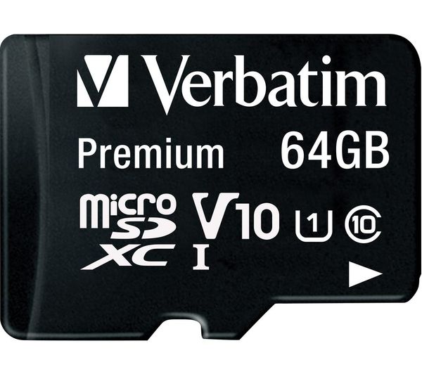 Verbatim microSDXC Memory Card, 64GB, Class 10 / UHS-1 U1, With Adapter