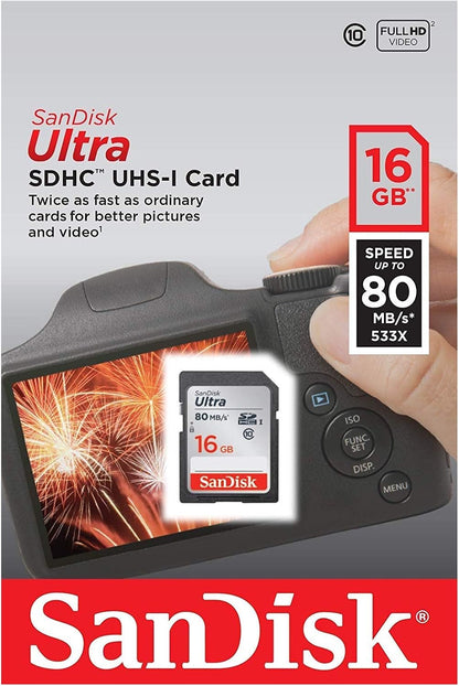 SanDisk Ultra SDHC Memory Card, 16GB, Class 10 SDSDUNC-016G-GN6IN