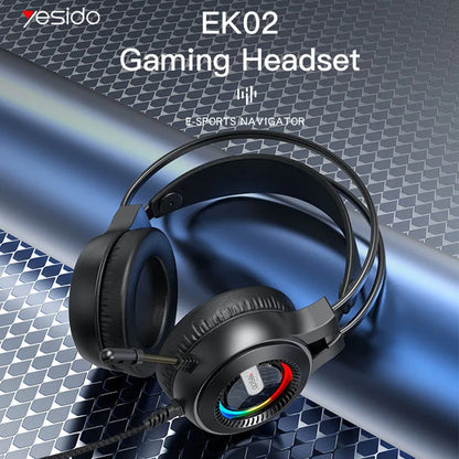 Gaming Headphones 3.5mm Yesido EK02, RGB, 2.2m, Black