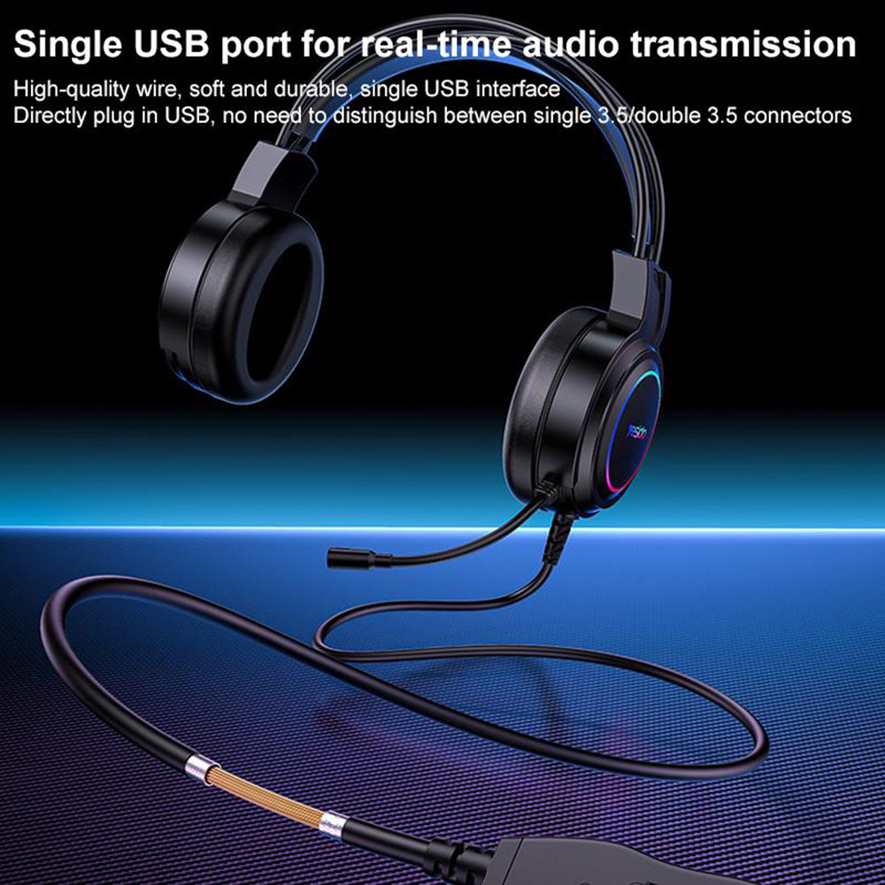 USB Gaming Headphones Yesido EK05, RGB, 1.2m, Black