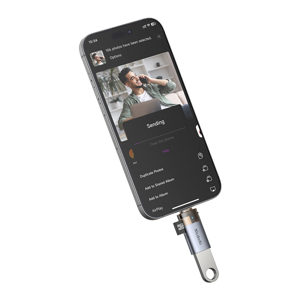 Lightning McDodo OT-7850 Card Reader, USB-A (OTG) - microSD, Black