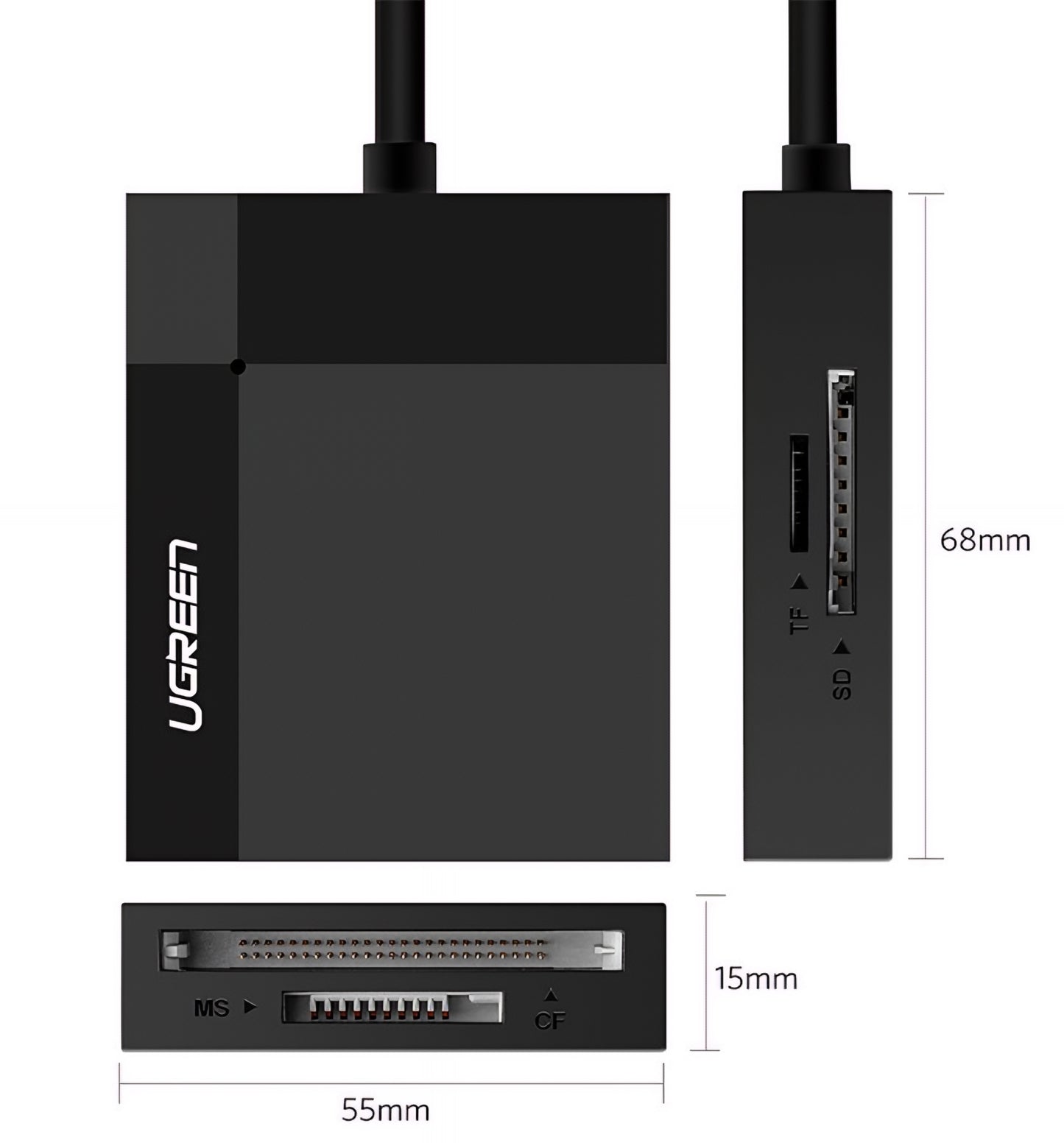 USB 3.0 UGREEN CR125 Card Reader, SD - microSD - CF - MS, Black