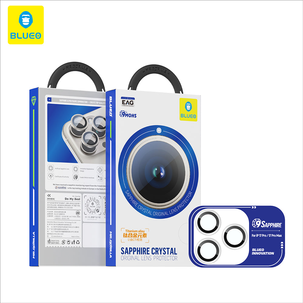 Blueo Sapphire Crystal Rear Camera Protection Film for Apple iPhone 17 Pro Max / 17 Pro, Tempered Glass, Orange