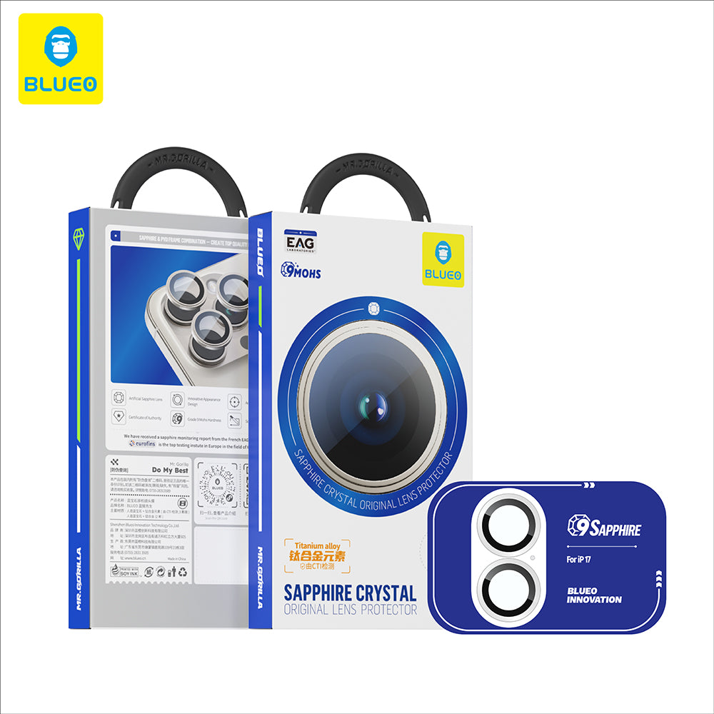 Blueo Sapphire Crystal Rear Camera Protection Film for Apple iPhone 17, Tempered Glass, Black