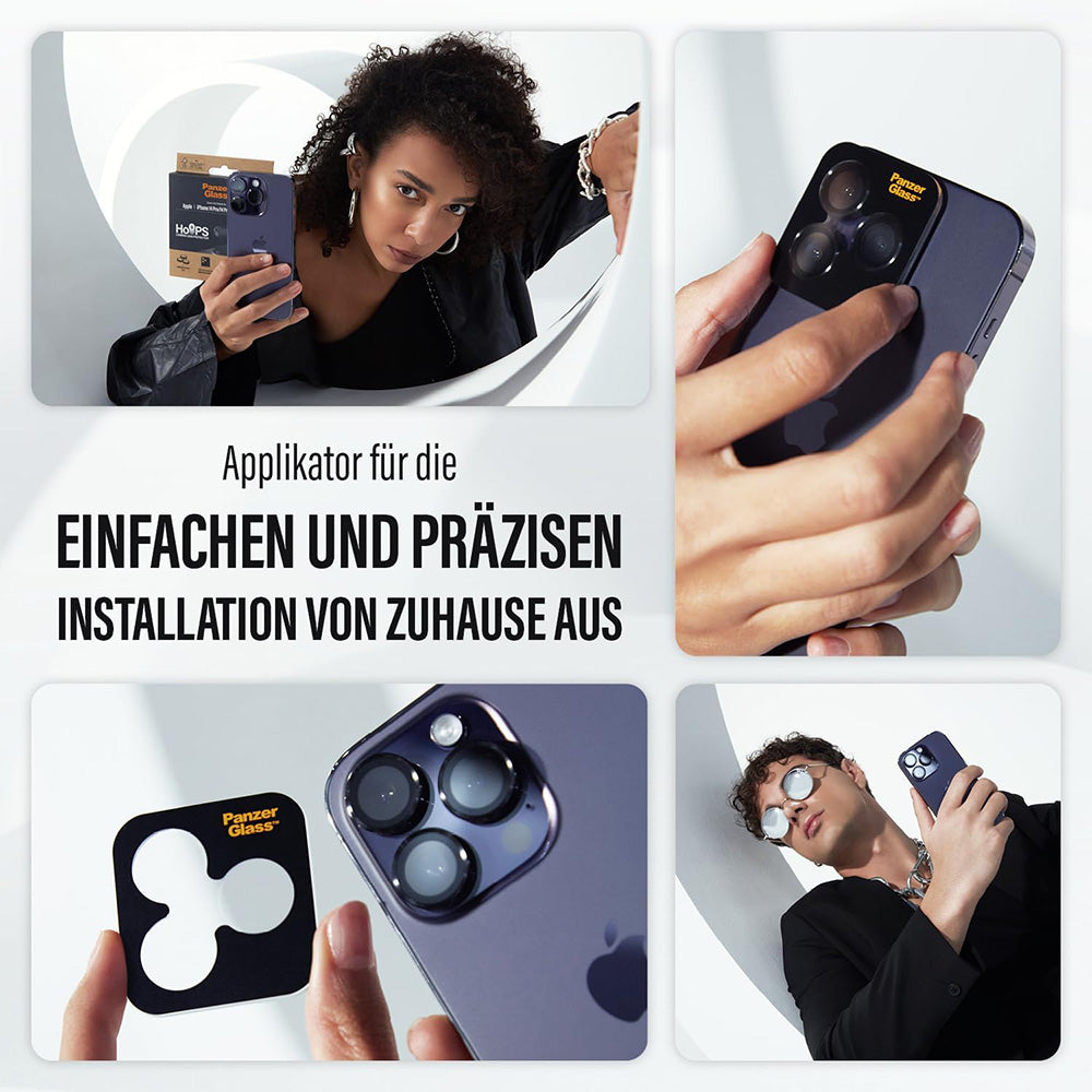 Rear Camera Protection Film PanzerGlass Hoops for Apple iPhone 16 Pro Max / 16 Pro, Tempered Glass, Transparent