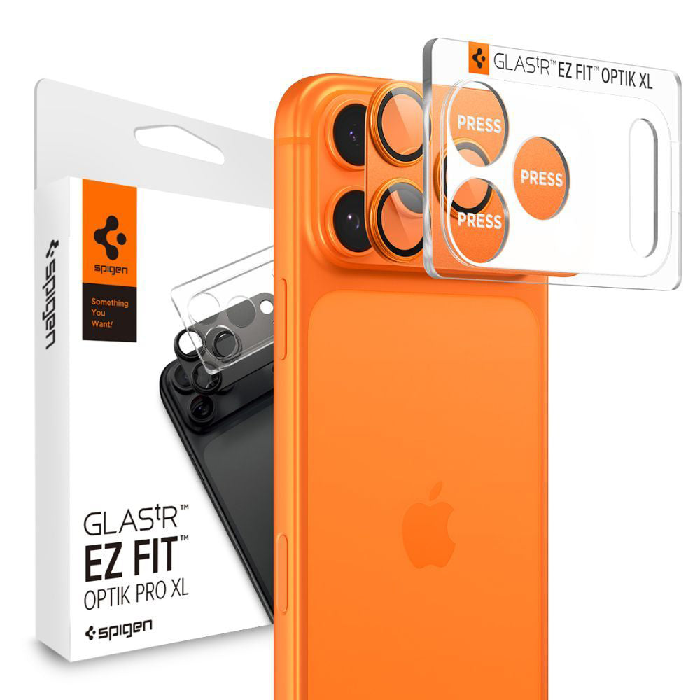 Spigen GlastR EZ FIT Optik Pro Rear Camera Protector for Apple iPhone 17 Pro Max, Tempered Glass, Set of 2 pieces, Orange AGL10650