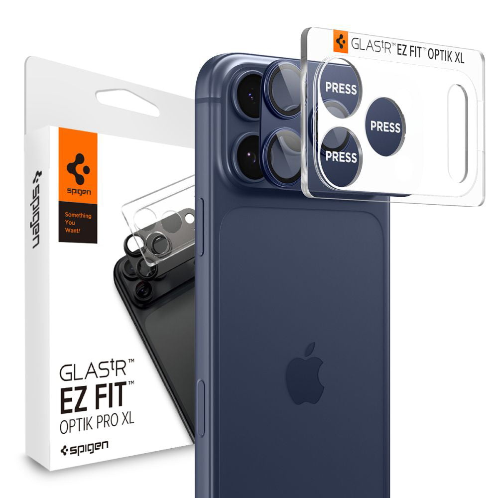 Spigen GlastR EZ FIT Optik Pro XL Rear Camera Protector for Apple iPhone 17 Pro, Tempered Glass, Blue
