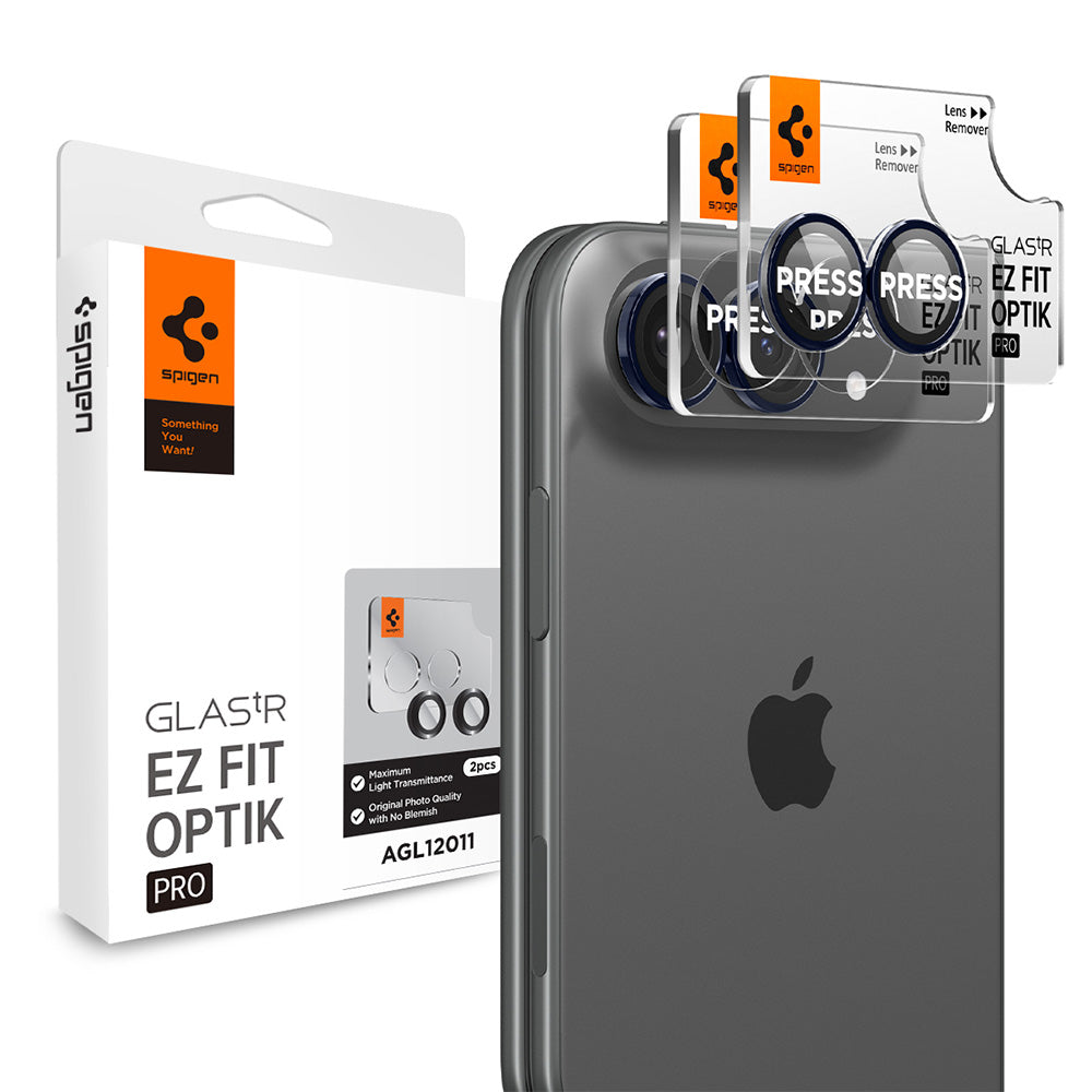 Spigen GlastR EZ FIT Optik Pro Rear Camera Protective Film for Apple iPhone Duo, Tempered Glass, Set of 2 pieces, Navy Blue AGL12011