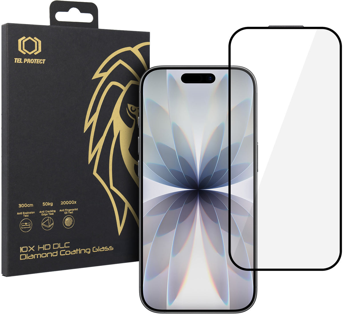 Tel Protect 10X HD DLC Diamond Coating Screen Protector for Apple iPhone 17 / 16 Pro, Tempered Glass, Full Glue, Black