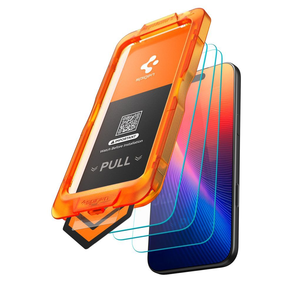 Spigen GlastR Align Master Slim Screen Protector for Apple iPhone 17, Tempered Glass, Full Glue, Set of 3 Pieces
