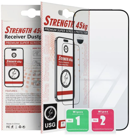 OEM Ultra Strong 45KG Screen Protector for Apple iPhone 17e / 16e / 14 / 13 Pro, Tempered Glass, Full Glue, 2.5D, Black