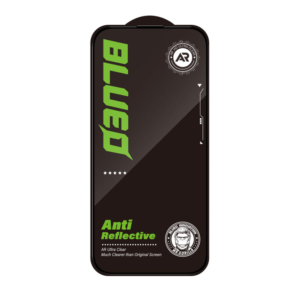 Blueo Anti-Reflective HD Screen Protector for Apple iPhone 16 / 15, Tempered Glass, Full Glue, Black