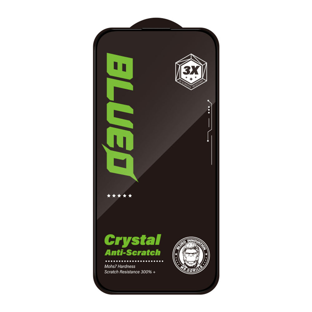 Blueo Crystal Anti-Scratch Screen Protector for Apple iPhone 16 / 15, Tempered Glass, Full Glue, Black