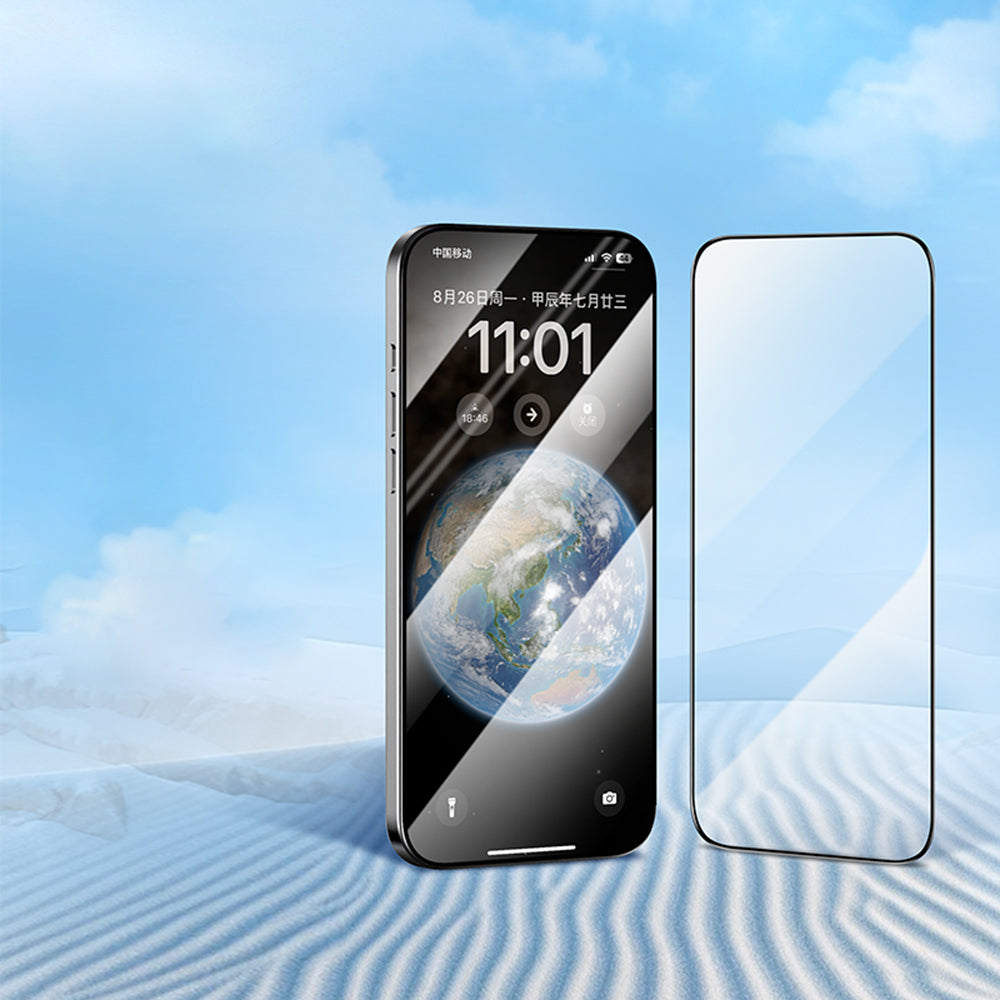 Blueo Silk HD Screen Protector Film for Apple iPhone 16 / 15, Tempered Glass, Full Glue, Set of 5 pieces, 2.5D, Black