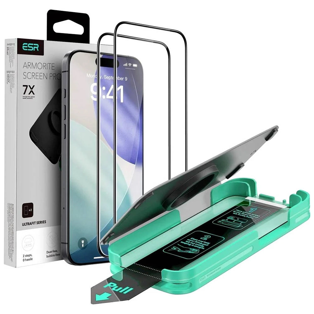 ESR Armorite UltraFit Screen Protector for Apple iPhone 17 Pro, Tempered Glass, Full Glue, Set of 2 Pieces, Black