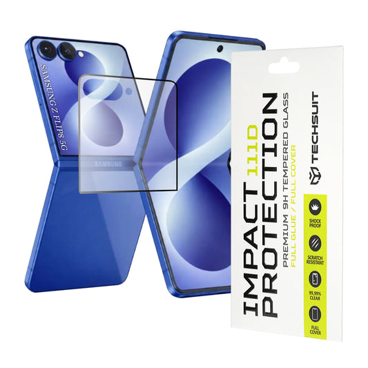 Techsuit Exterior Screen Protector for Samsung Galaxy Z Flip8 F776, Tempered Glass, Full Glue, 111D, Black