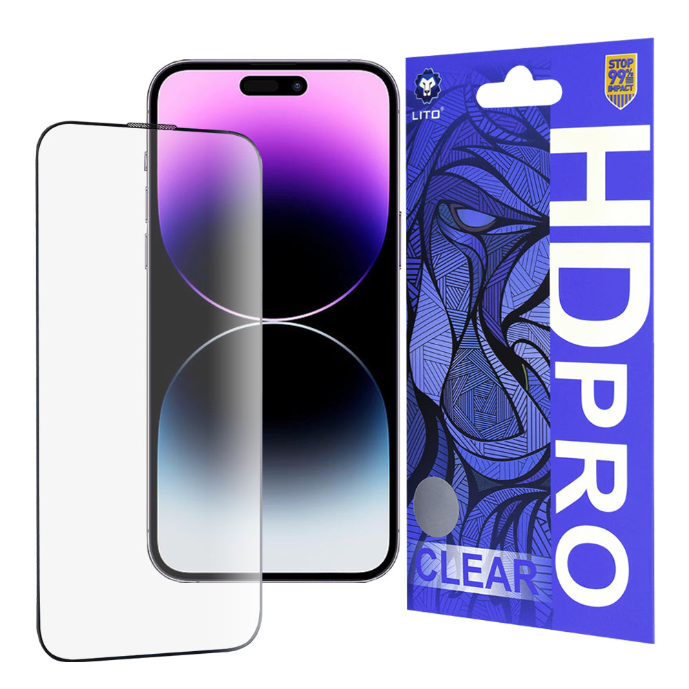 Lito HD Pro Clear Screen Protector for Apple iPhone 14 Pro Max, Tempered Glass, Full Glue, Black