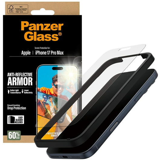 Matte PanzerGlass Armor EasyAligner Screen Protector for Apple iPhone 17 Pro Max, Tempered Glass, Full Glue