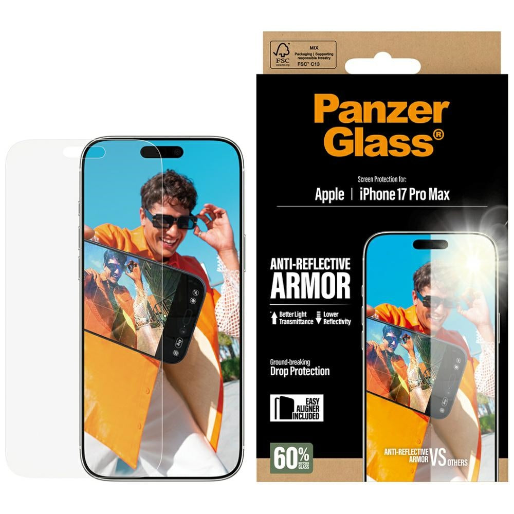 Matte PanzerGlass Armor EasyAligner Screen Protector for Apple iPhone 17 Pro Max, Tempered Glass, Full Glue