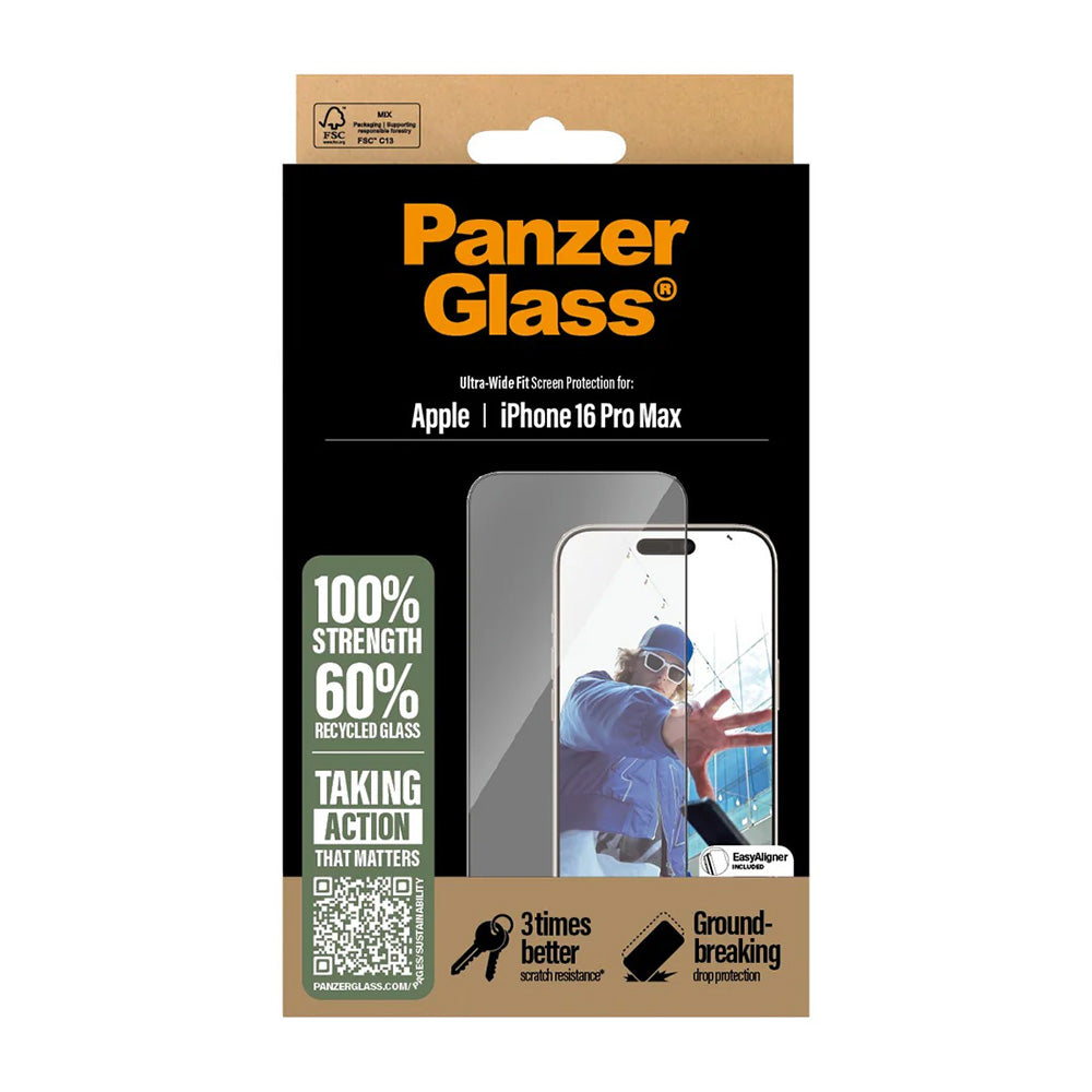 PanzerGlass Ultra-Wide Fit Screen Protector for Apple iPhone 16 Pro Max, Tempered Glass, Full Glue, Black