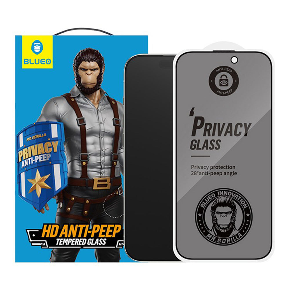 Blueo Anti-Peep Privacy Screen Protector for Apple iPhone 17 Pro / 17 / 16 Pro, Tempered Glass, Full Glue, Set of 5 Pieces