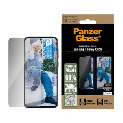 Privacy Screen Protector PanzerGlass Ultra-Wide Fit for Samsung Galaxy A36 A366, Tempered Glass, Full Glue